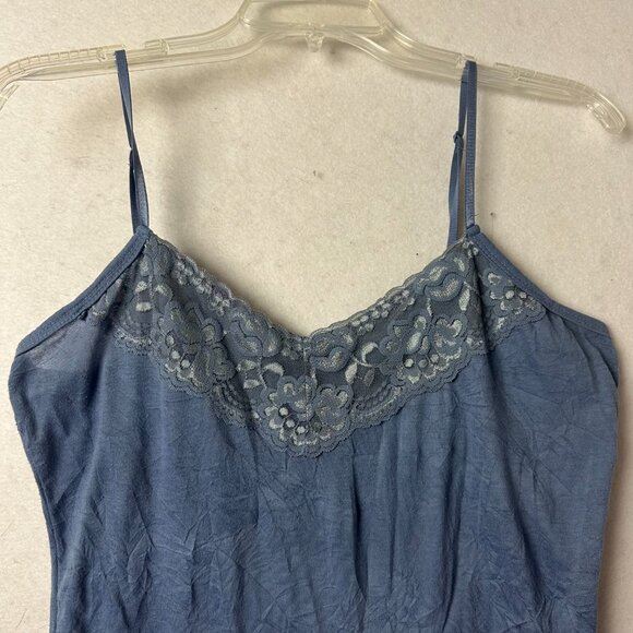 Maurices Y2K‎ Crinkle Cami Tank Top Size Large gray  Long Lace Trim Fairy Grunge - Picture 2 of 6